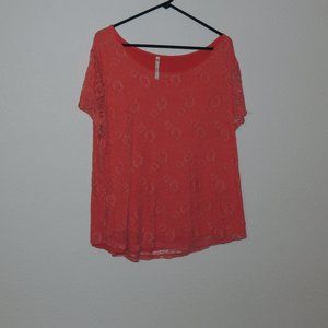 Short sleeve blouse with lace Peach colored